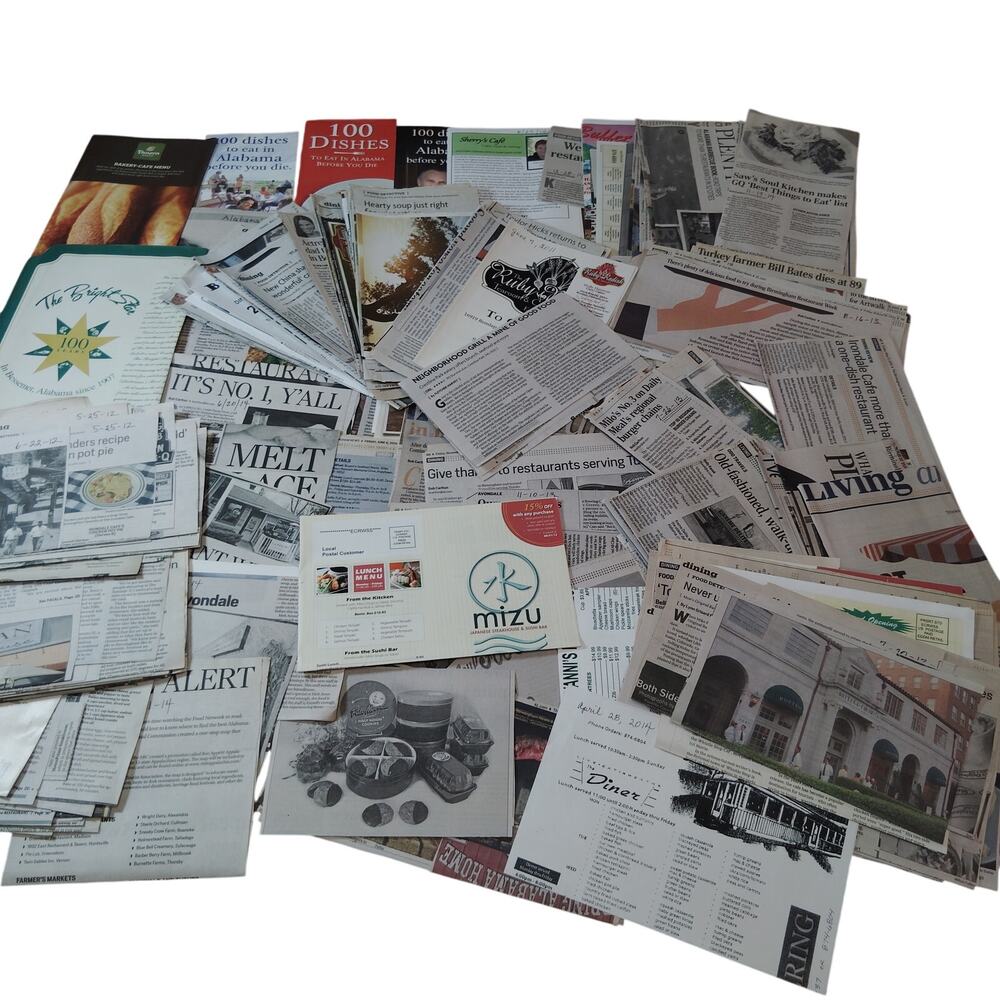 Vintage Alabama Restaurant Ephemera Collection (2010-2014) - Articles Assortment